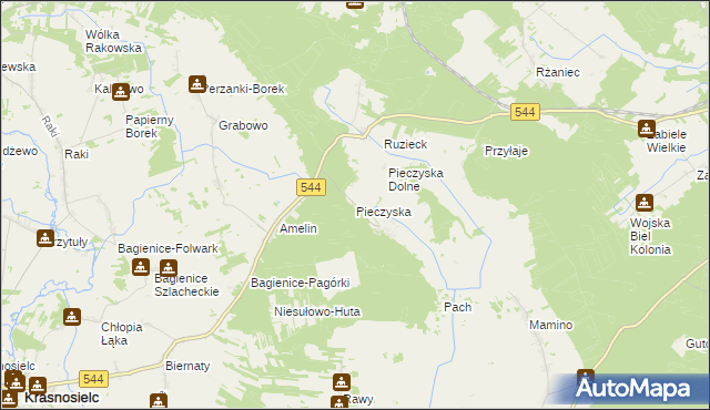 mapa Pieczyska gmina Krasnosielc, Pieczyska gmina Krasnosielc na mapie Targeo
