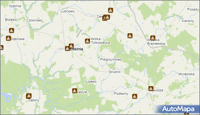 mapa Pielgrzymowo gmina Płoskinia, Pielgrzymowo gmina Płoskinia na mapie Targeo