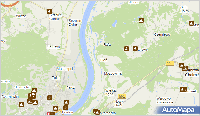 mapa Pień gmina Dąbrowa Chełmińska, Pień gmina Dąbrowa Chełmińska na mapie Targeo