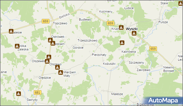 mapa Pierzchały gmina Wyszki, Pierzchały gmina Wyszki na mapie Targeo
