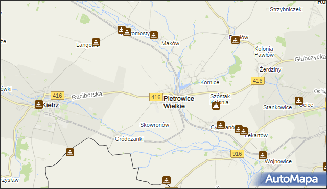 mapa Pietrowice Wielkie, Pietrowice Wielkie na mapie Targeo