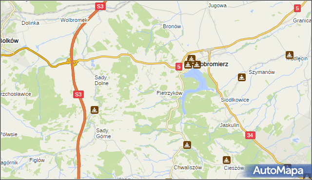 mapa Pietrzyków gmina Dobromierz, Pietrzyków gmina Dobromierz na mapie Targeo