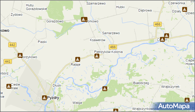 mapa Pietrzyków gmina Pyzdry, Pietrzyków gmina Pyzdry na mapie Targeo