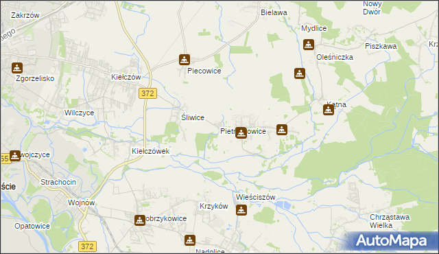 mapa Pietrzykowice gmina Długołęka, Pietrzykowice gmina Długołęka na mapie Targeo