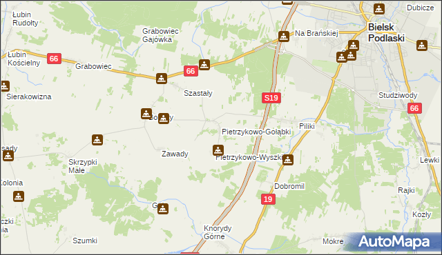 mapa Pietrzykowo-Gołąbki, Pietrzykowo-Gołąbki na mapie Targeo