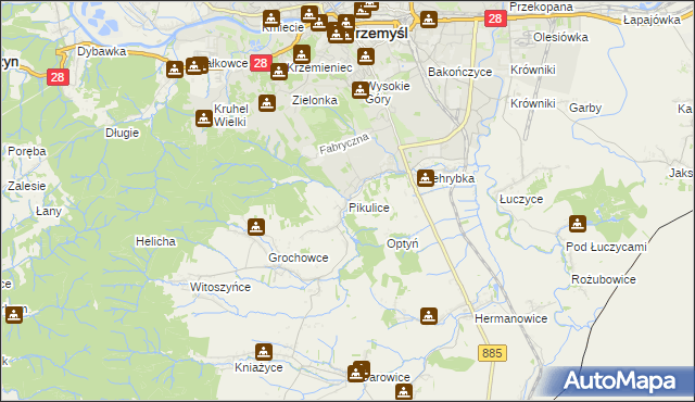 mapa Pikulice, Pikulice na mapie Targeo