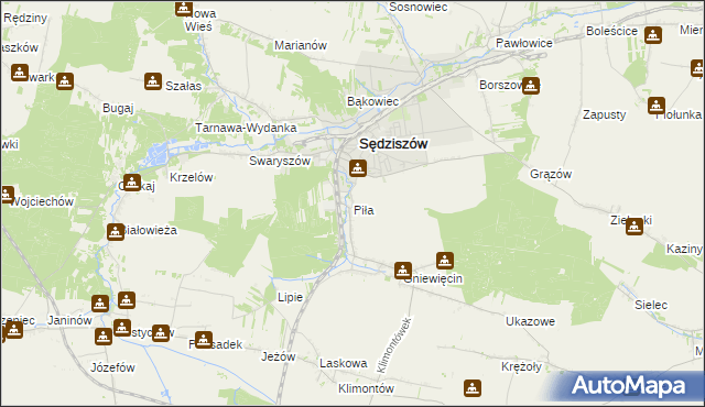 mapa Piła gmina Sędziszów, Piła gmina Sędziszów na mapie Targeo