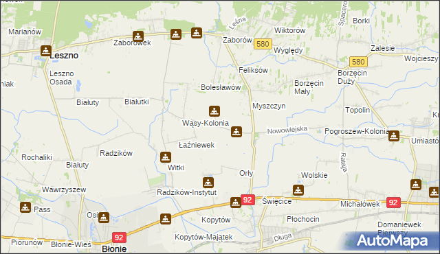mapa Pilaszków gmina Ożarów Mazowiecki, Pilaszków gmina Ożarów Mazowiecki na mapie Targeo