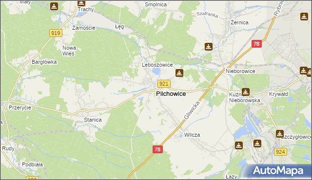 mapa Pilchowice powiat gliwicki, Pilchowice powiat gliwicki na mapie Targeo