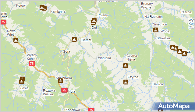 mapa Piorunka, Piorunka na mapie Targeo