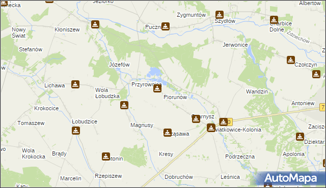 mapa Piorunów gmina Wodzierady, Piorunów gmina Wodzierady na mapie Targeo