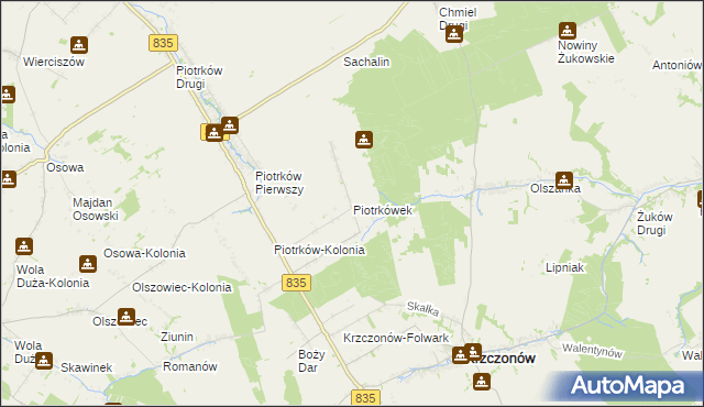 mapa Piotrkówek gmina Krzczonów, Piotrkówek gmina Krzczonów na mapie Targeo