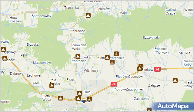 mapa Piotrów-Porębiska, Piotrów-Porębiska na mapie Targeo