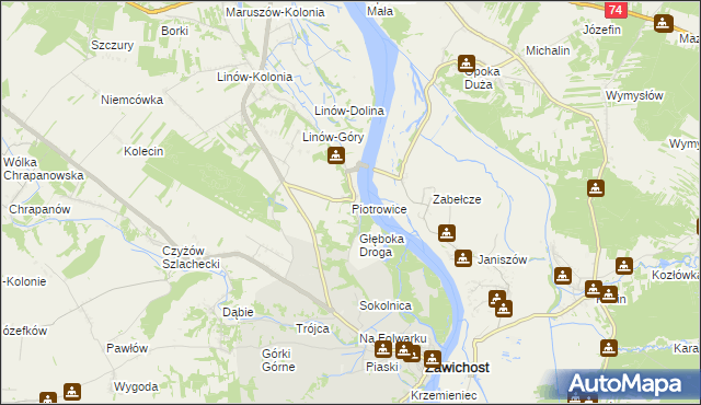 mapa Piotrowice gmina Zawichost, Piotrowice gmina Zawichost na mapie Targeo