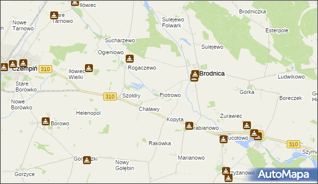 mapa Piotrowo gmina Brodnica, Piotrowo gmina Brodnica na mapie Targeo