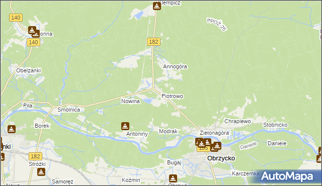 mapa Piotrowo gmina Obrzycko, Piotrowo gmina Obrzycko na mapie Targeo