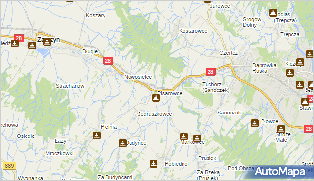 mapa Pisarowce, Pisarowce na mapie Targeo