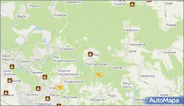 mapa Płoki gmina Trzebinia, Płoki gmina Trzebinia na mapie Targeo