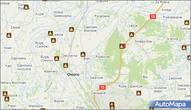 mapa Podborze gmina Olesno, Podborze gmina Olesno na mapie Targeo