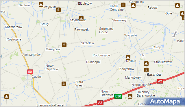mapa Podbuszyce, Podbuszyce na mapie Targeo