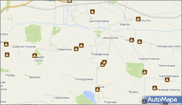 mapa Poddąbrowa gmina Miączyn, Poddąbrowa gmina Miączyn na mapie Targeo