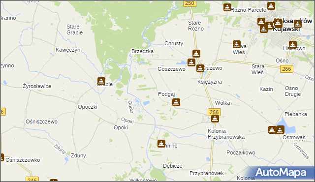 mapa Podgaj gmina Aleksandrów Kujawski, Podgaj gmina Aleksandrów Kujawski na mapie Targeo