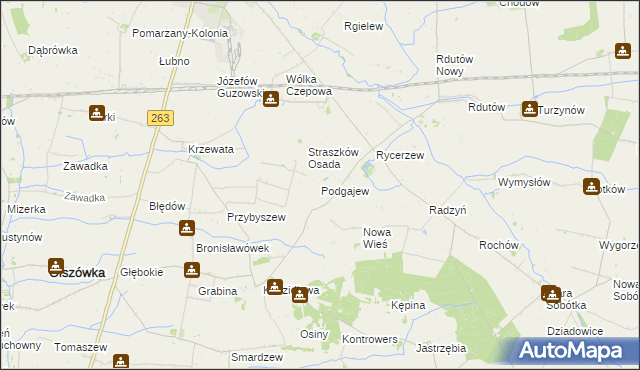 mapa Podgajew gmina Kłodawa, Podgajew gmina Kłodawa na mapie Targeo