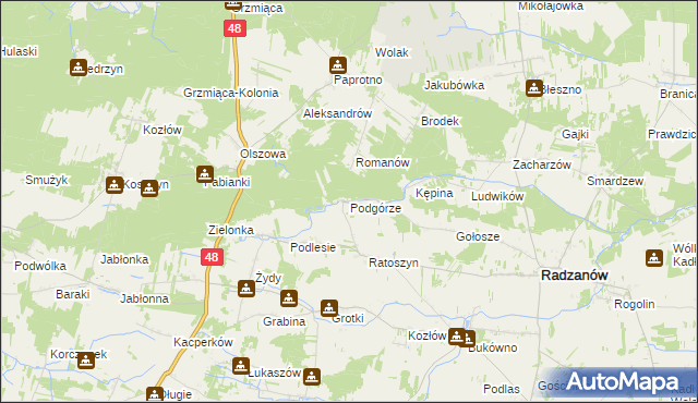 mapa Podgórze gmina Radzanów, Podgórze gmina Radzanów na mapie Targeo