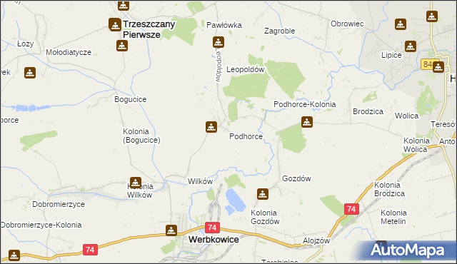 mapa Podhorce gmina Werbkowice, Podhorce gmina Werbkowice na mapie Targeo