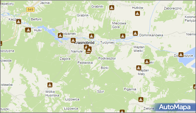 mapa Podklasztor gmina Krasnobród, Podklasztor gmina Krasnobród na mapie Targeo