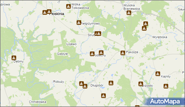 mapa Podlechy gmina Płoskinia, Podlechy gmina Płoskinia na mapie Targeo