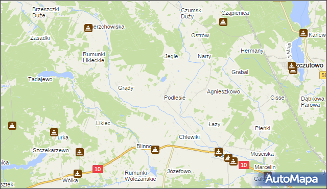 mapa Podlesie gmina Szczutowo, Podlesie gmina Szczutowo na mapie Targeo