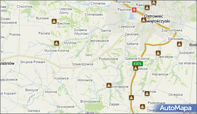 mapa Podszkodzie, Podszkodzie na mapie Targeo