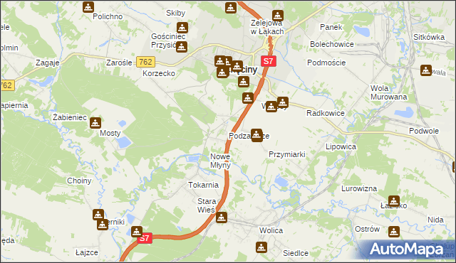 mapa Podzamcze gmina Chęciny, Podzamcze gmina Chęciny na mapie Targeo