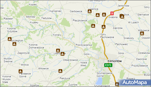 mapa Pokrzywianka gmina Klimontów, Pokrzywianka gmina Klimontów na mapie Targeo