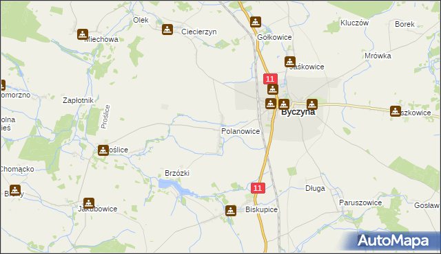 mapa Polanowice gmina Byczyna, Polanowice gmina Byczyna na mapie Targeo