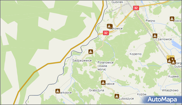 mapa Polanowice gmina Gubin, Polanowice gmina Gubin na mapie Targeo