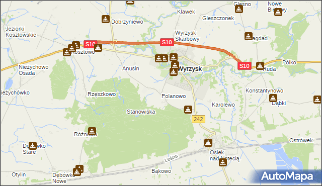 mapa Polanowo gmina Wyrzysk, Polanowo gmina Wyrzysk na mapie Targeo
