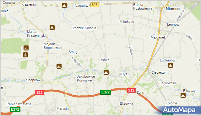 mapa Pólko gmina Niemce, Pólko gmina Niemce na mapie Targeo