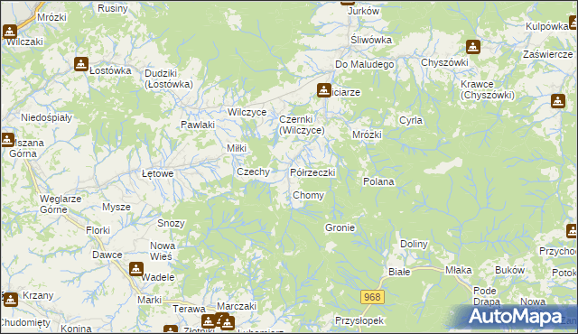 mapa Półrzeczki, Półrzeczki na mapie Targeo