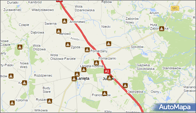 mapa Pomarzanki gmina Gostynin, Pomarzanki gmina Gostynin na mapie Targeo