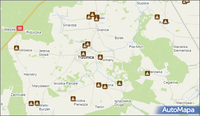 mapa Pomiany gmina Trzcinica, Pomiany gmina Trzcinica na mapie Targeo