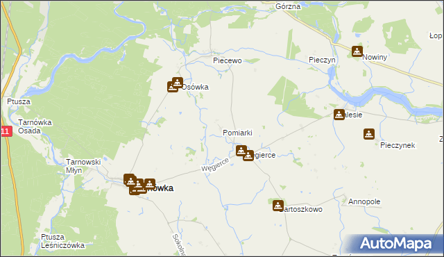 mapa Pomiarki, Pomiarki na mapie Targeo