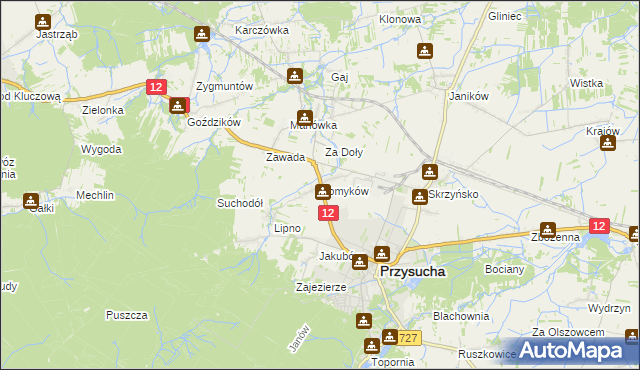 mapa Pomyków gmina Przysucha, Pomyków gmina Przysucha na mapie Targeo