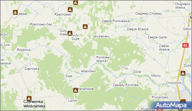 mapa Ponikiew Wielka, Ponikiew Wielka na mapie Targeo