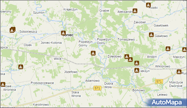 mapa Popielżyn-Zawady, Popielżyn-Zawady na mapie Targeo