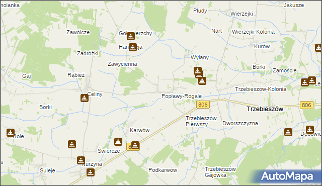 mapa Popławy-Rogale, Popławy-Rogale na mapie Targeo