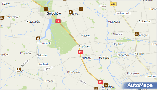 mapa Popówek gmina Gołuchów, Popówek gmina Gołuchów na mapie Targeo
