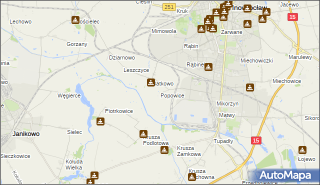mapa Popowice gmina Inowrocław, Popowice gmina Inowrocław na mapie Targeo