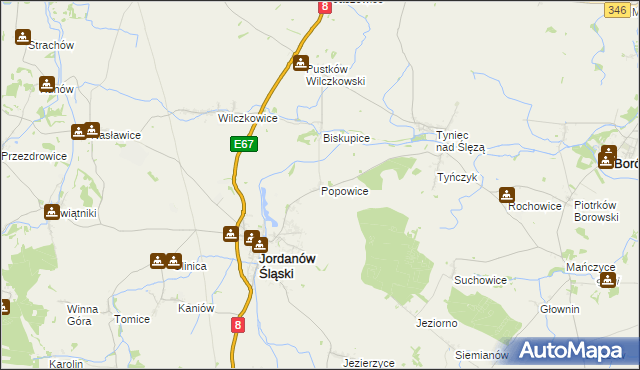 mapa Popowice gmina Jordanów Śląski, Popowice gmina Jordanów Śląski na mapie Targeo